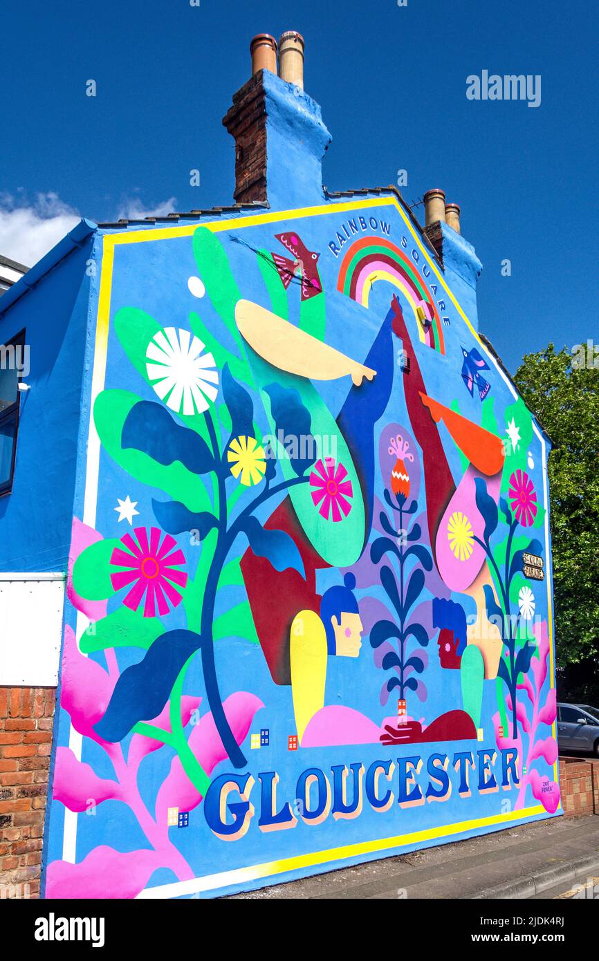 Colourful Rainbow Square mural, St Kilda Parade, Gloucester, Gloucestershire, England, United Kingdom Stock Photo
