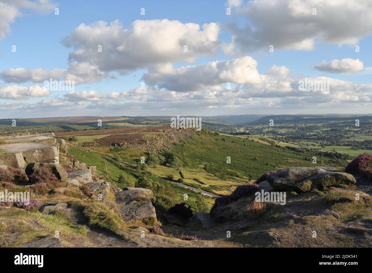 Curbar edge looking over Baslow Edge in the Peak District, Derbyshire landscape England. British countryside National park Stock Photo