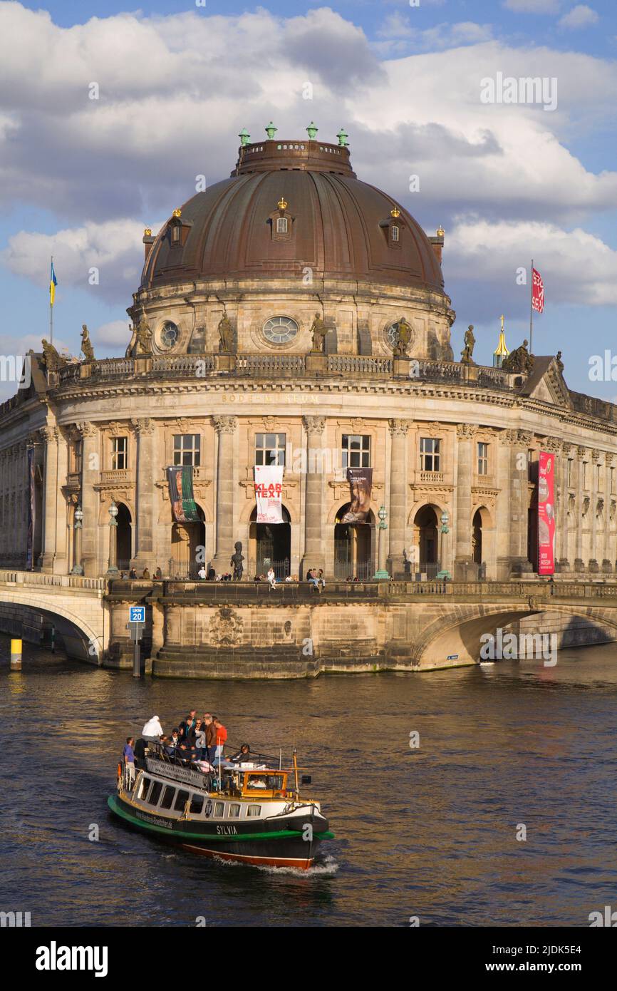 Germany, Berlin, Bode Museum, Spree River, boat, Stock Photo