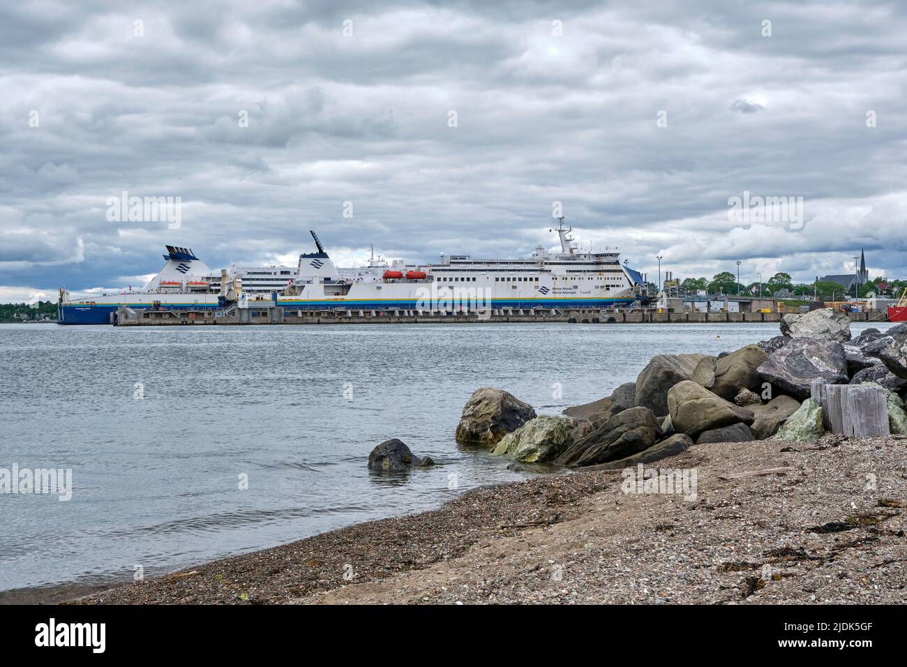 Nova Scotia to Newfoundland ferries moored at the terminal in North Sydney Cape Breton Island, Nova Scotia. Stock Photo