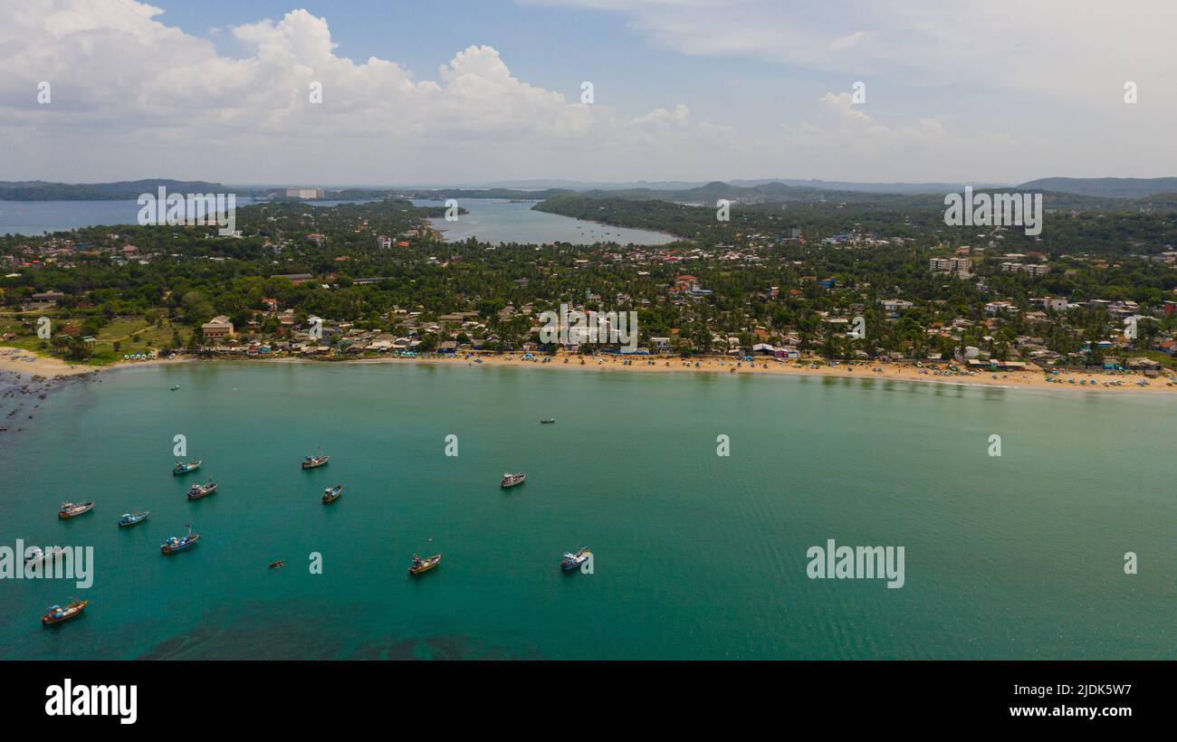 Aerial panorama of the city of with hotels and houses