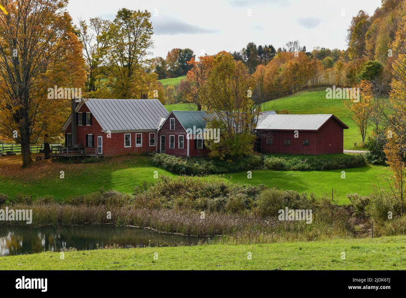 Panoramic view of a rural farm in autumn in Vermont. Stock Photo