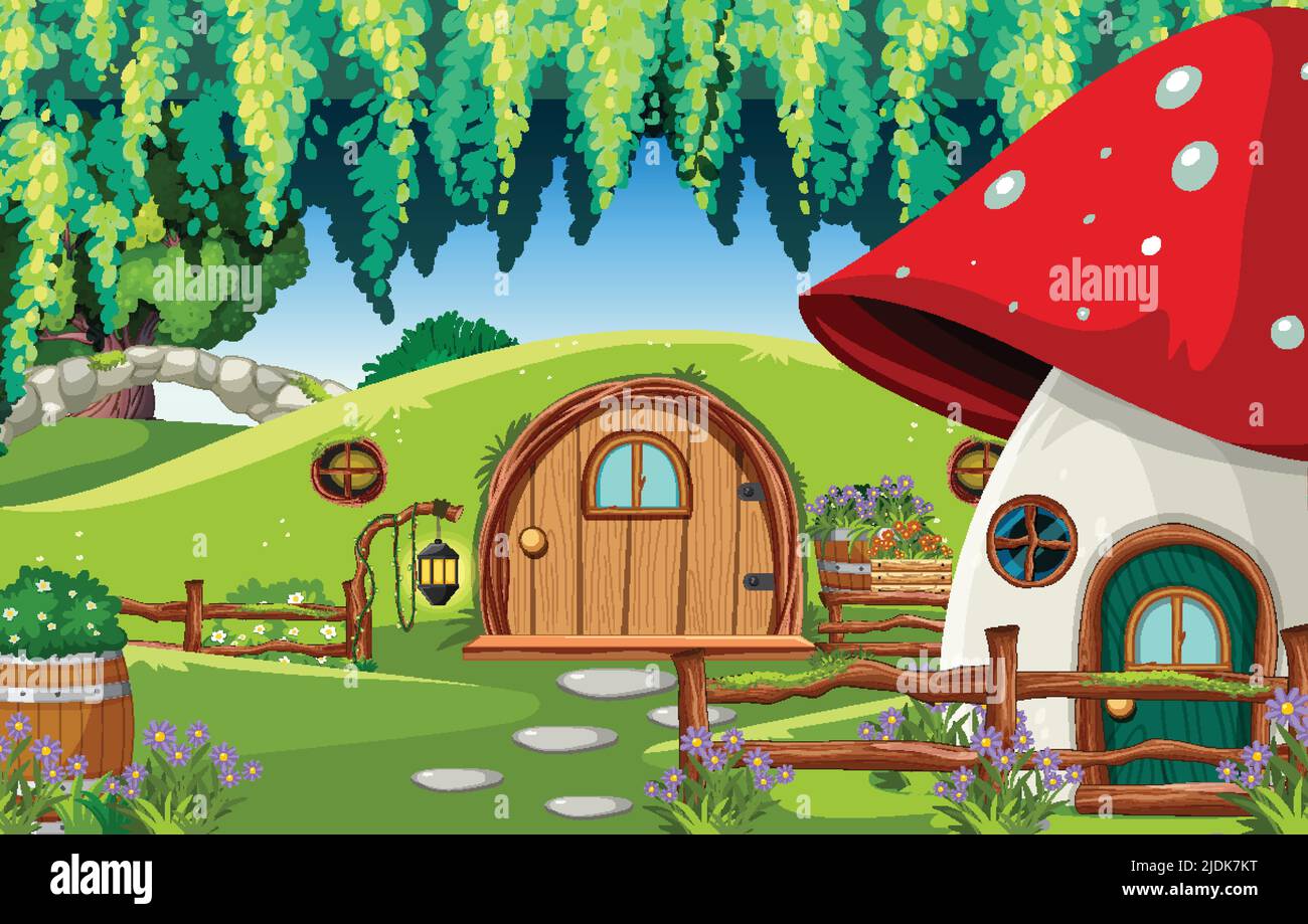 Forest fantasy enchanted forest background scene illustration Stock ...