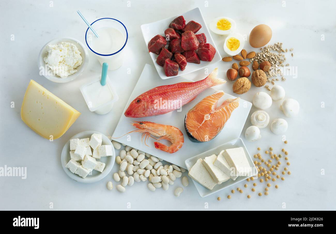 Foods rich in protein Stock Photo - Alamy