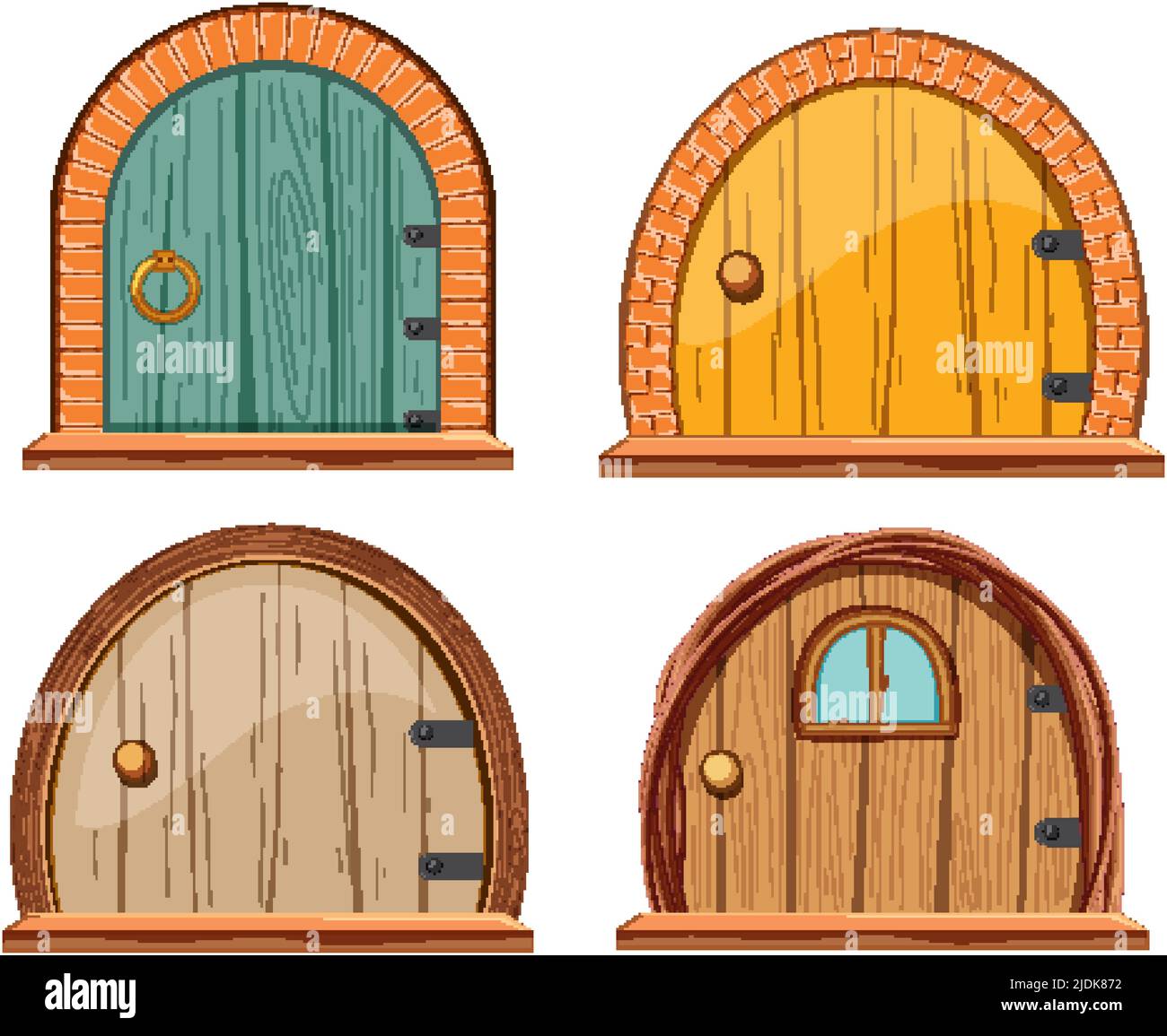 Hobbit house doors set illustration Stock Vector