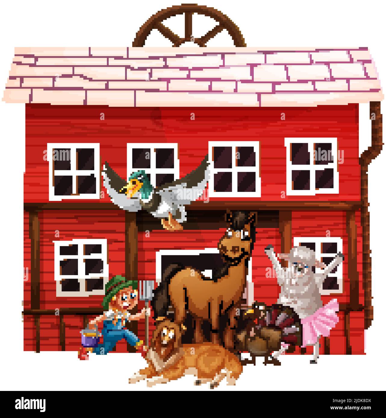 Farming theme with farmer and animals illustration Stock Vector Image ...
