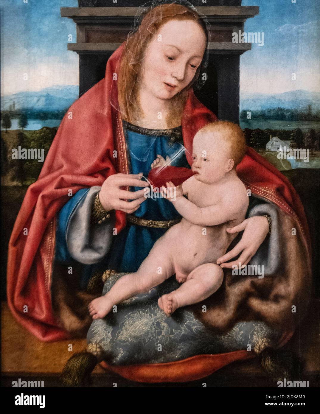 Joos Van Cleve: 'The Virgin with the Infant Christ drinkin wine' (1520) Stock Photo