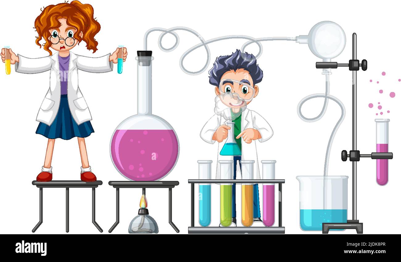 Boy and girl doing science experiment illustration Stock Vector
