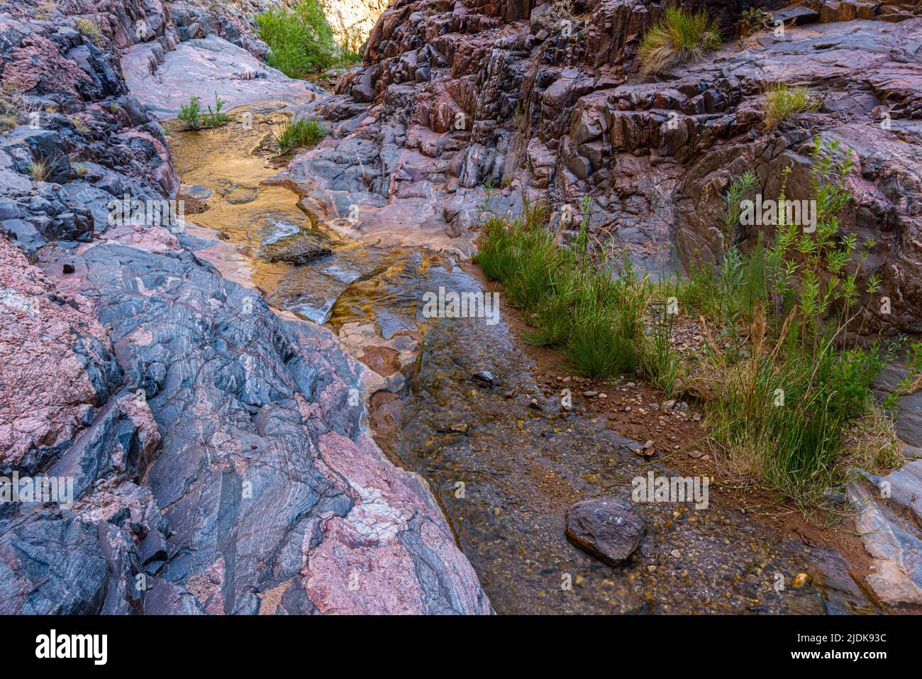 Pipe Creek Cascades Over Vishnu Schist Basement Rock, River Trail, Grand Canyon National Park, Arizona, USA Stock Photo