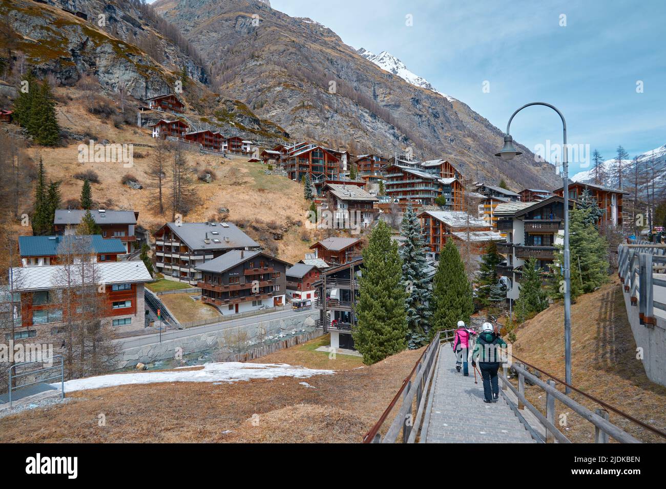 A Landscape view of Matterhorn mountain and city of Zermatt ...