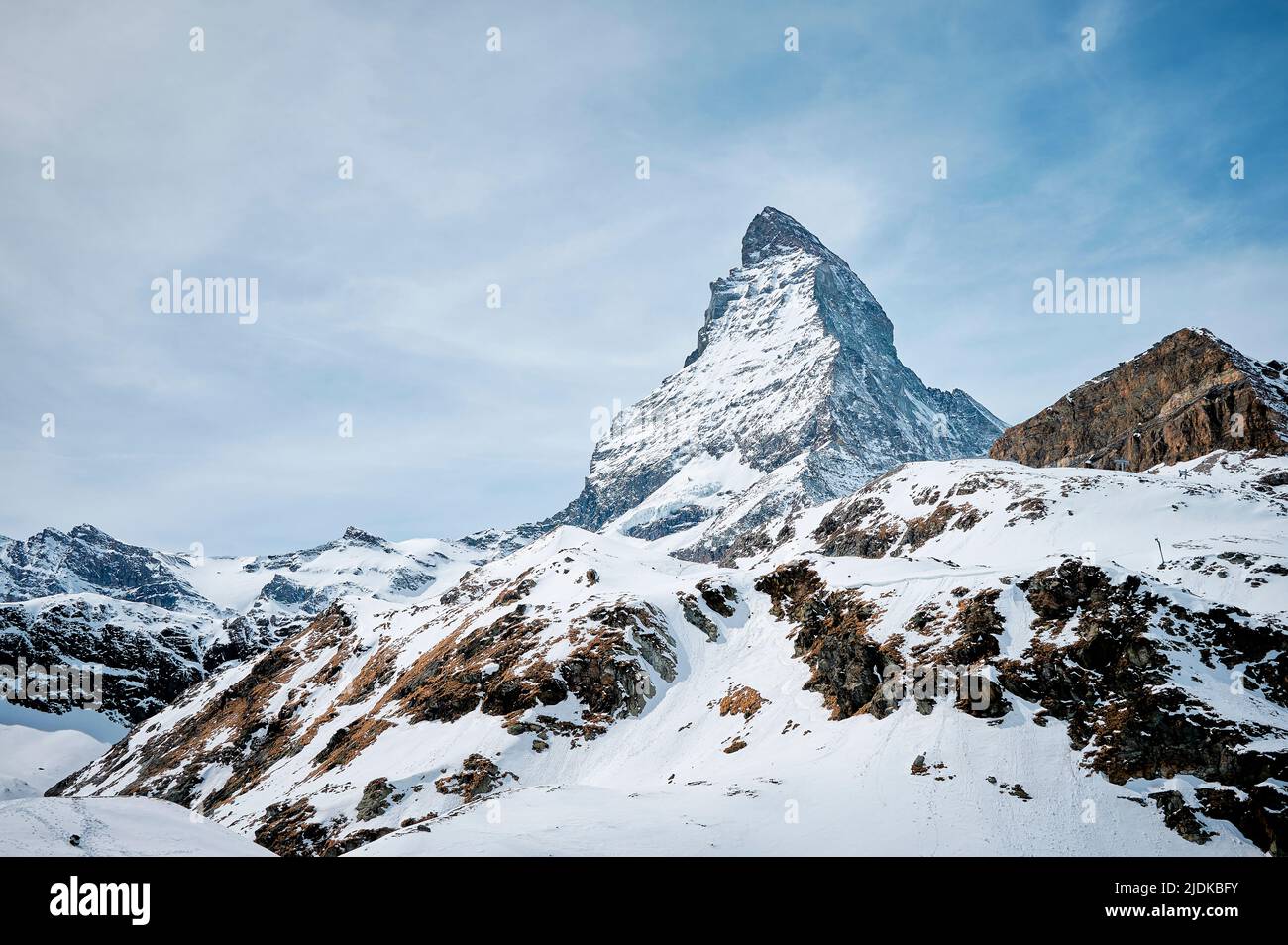 A Landscape of Matterhorn from Schwarzsee cable car station, Zermatt ...