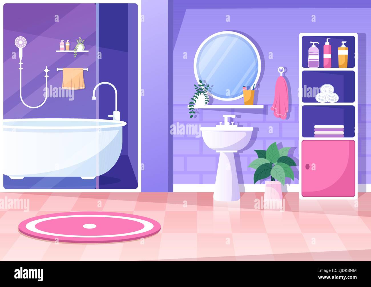 Modern Bathroom Furniture Interior Background Illustration with Bathtub ...