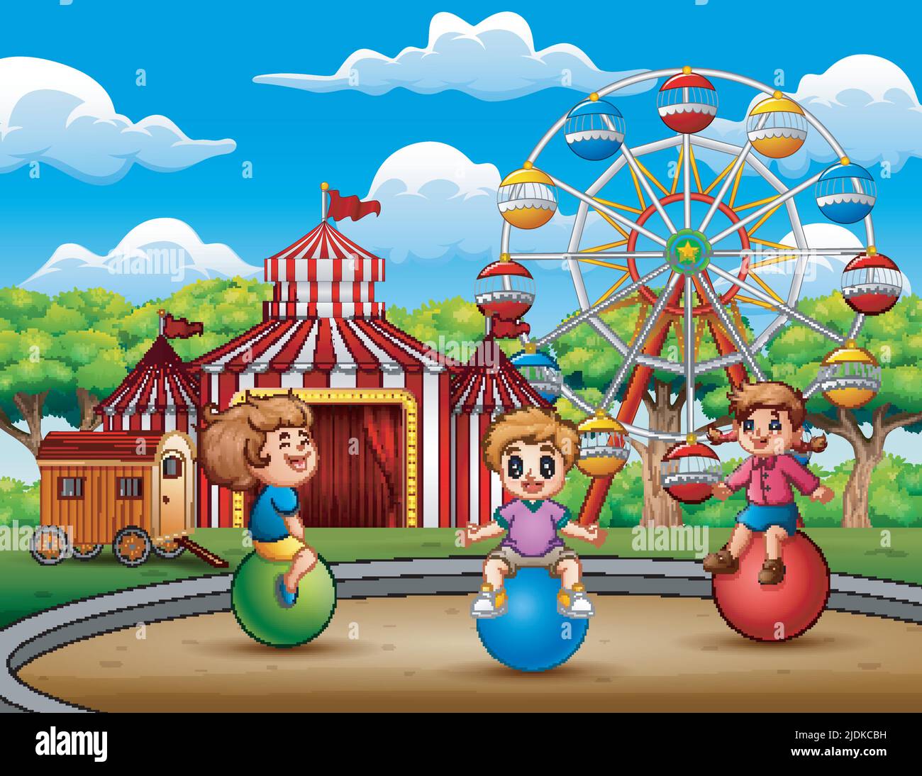 Happy children playing in the amusement Stock Vector Image & Art - Alamy