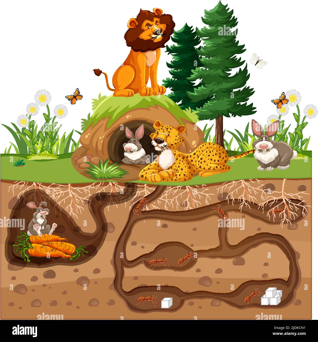 Underground animal hole in cartoon style illustration Stock Vector ...