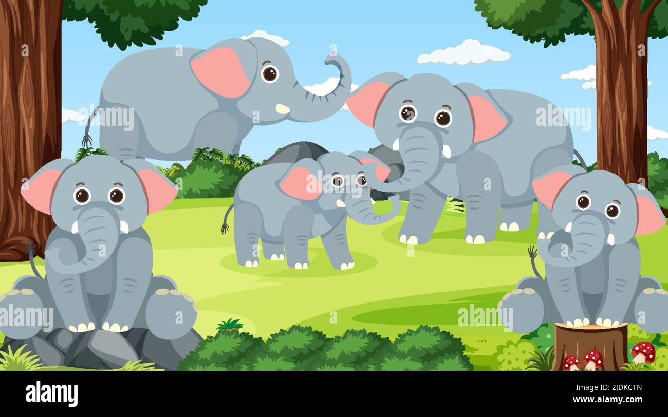 Elephants in the forest scene illustration Stock Vector Image & Art - Alamy
