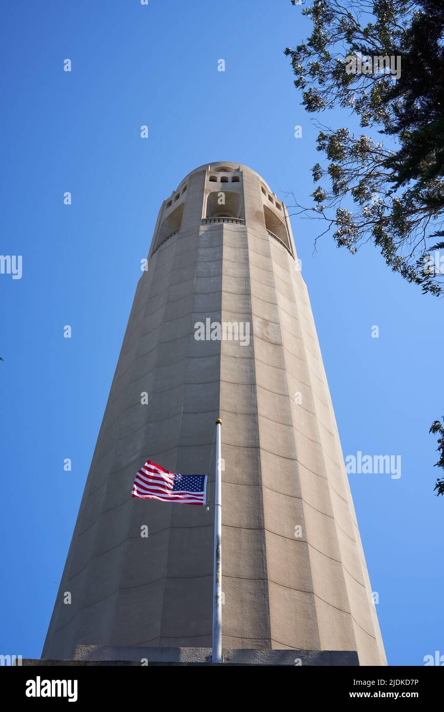 Coit Tower - iconic landmark in San Francisco, California, USA. Stock Photo