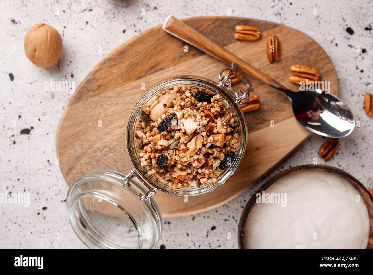 Portion of healthy granola with yogurt Stock Photo