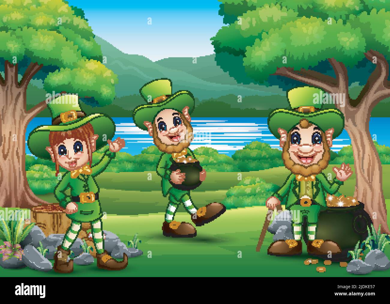 Saint Patricks Day Leprechaun celebrate on the beautiful nature Stock Vector