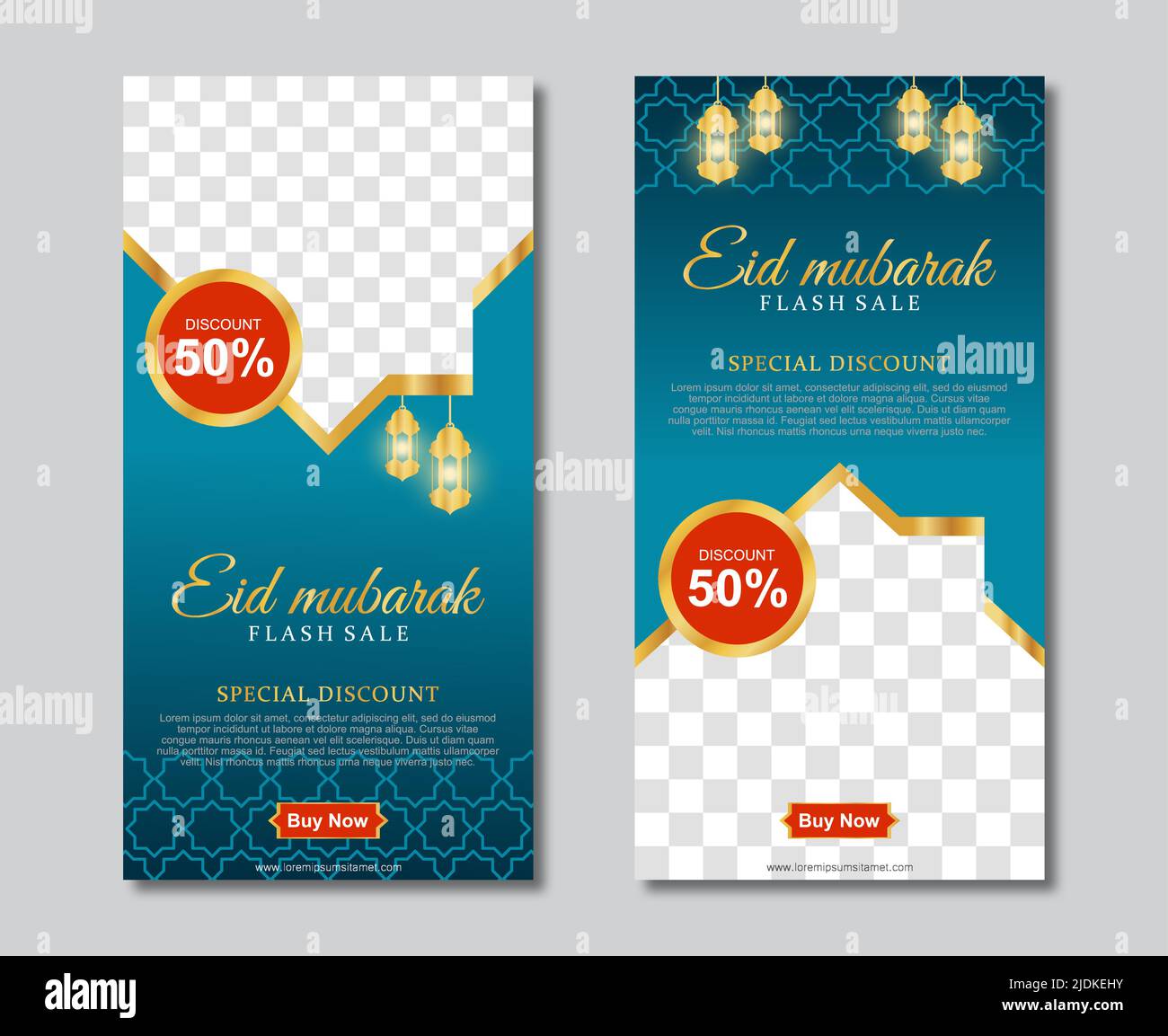 Set of eid mubarak square banner template design with a place for photos. Suitable for social media post. Vector illustration Stock Vector