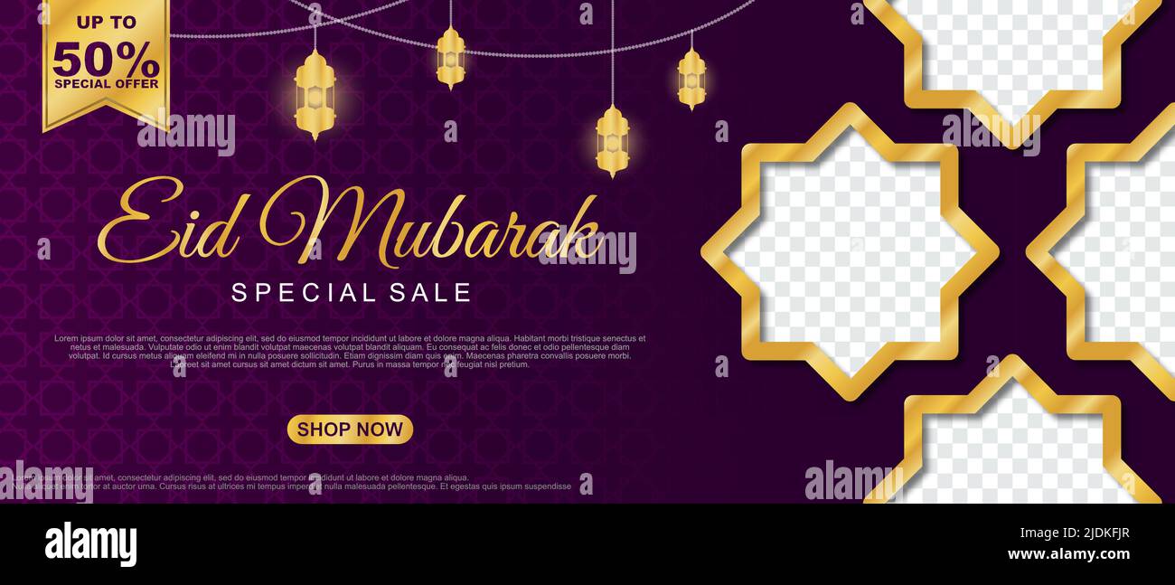 Special Sale eid mubarak Sale Islamic Ornament Lantern Banner Template. Suitable for social media post and web header. vector illustration Stock Vector
