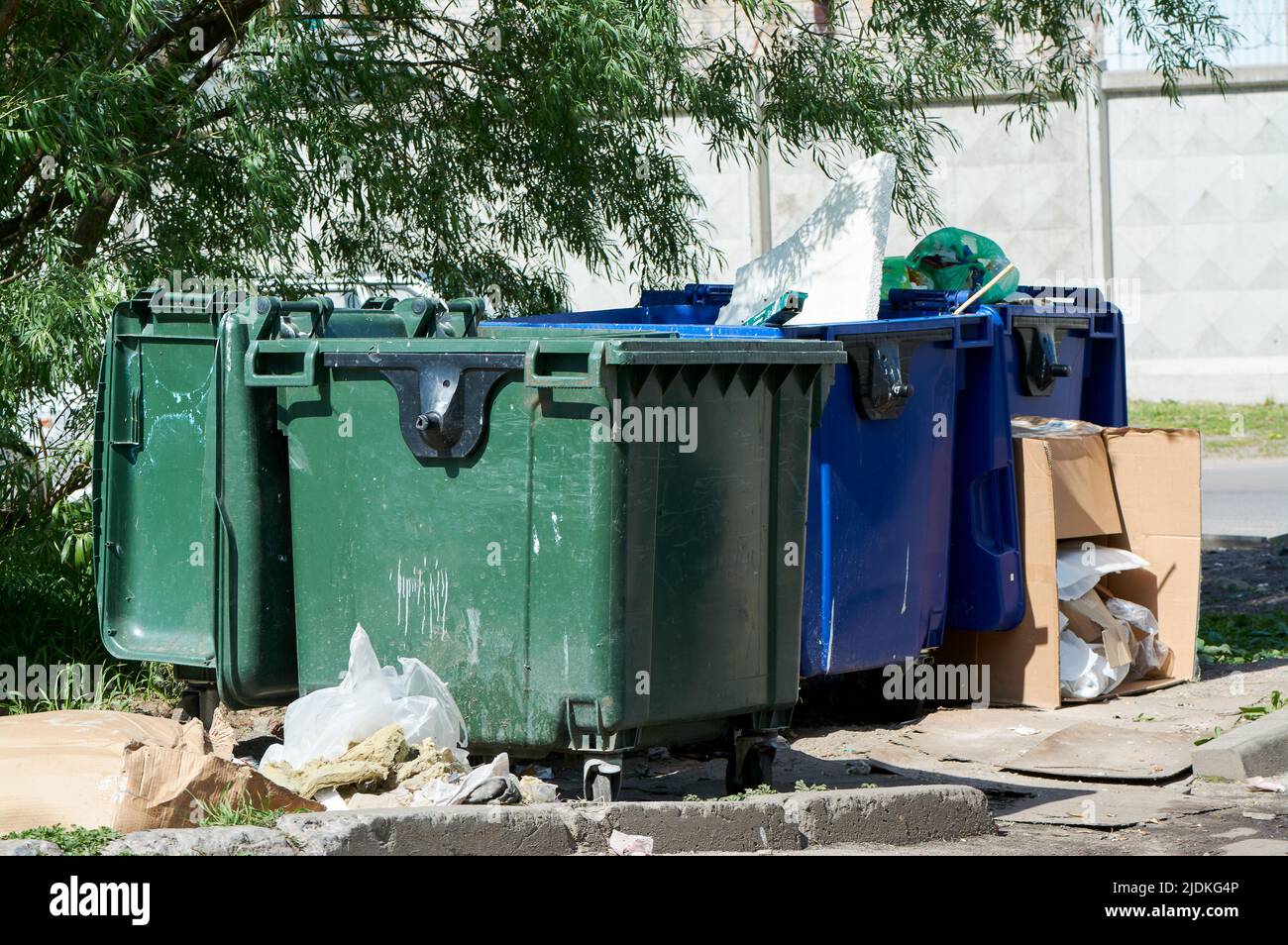 plastic garbage cans are on the site Stock Photo Alamy