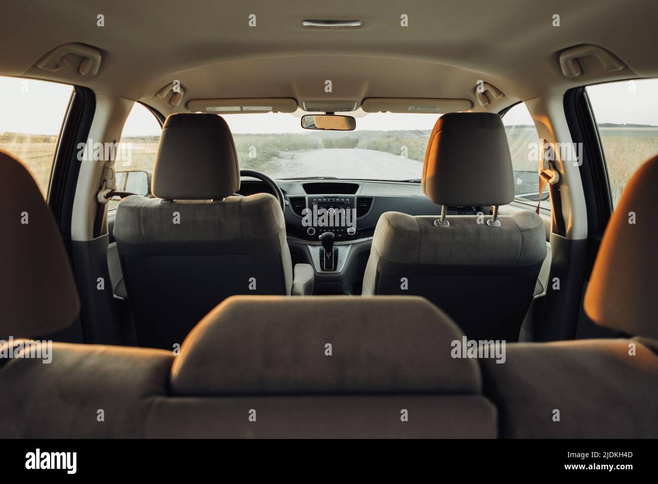 Back View from the Trunk of Interior of Modern SUV Car Stock Photo