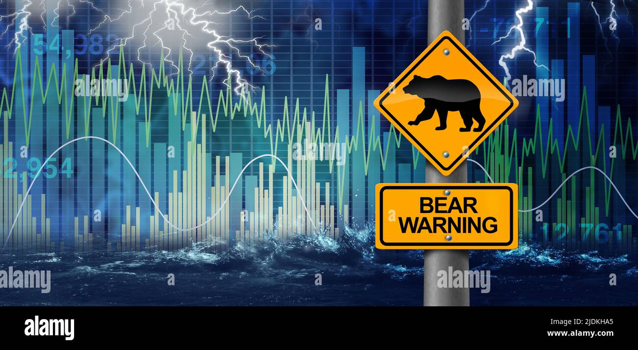 Bear Market warning and financial crisis security concept as a volatile bearish stock market with price decline as a as a business symbol for wealth. Stock Photo
