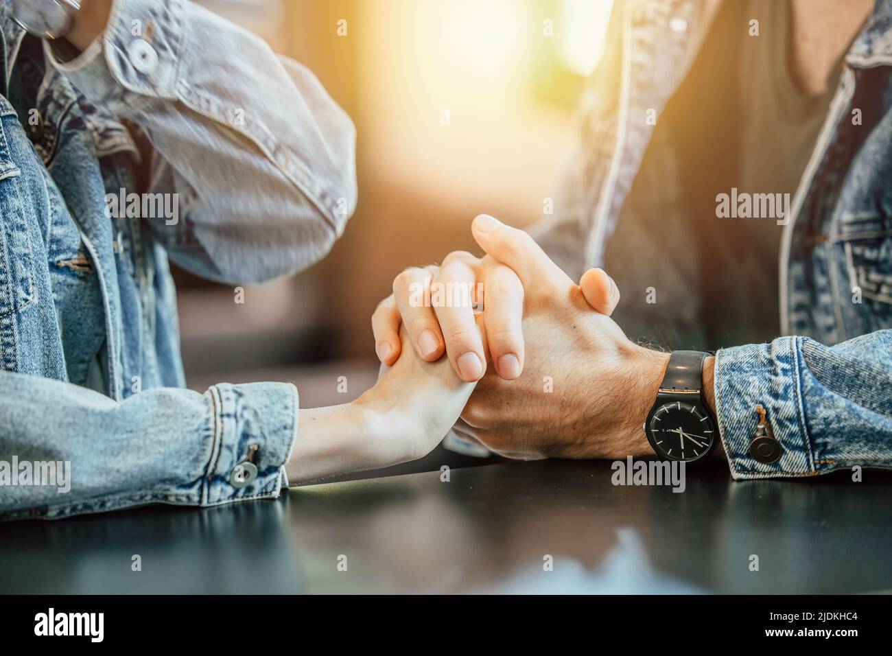Couple Lover Hand Holding Together ask for Marriage. People Dating for Relationship Help Support Consoling and Care. Stock Photo