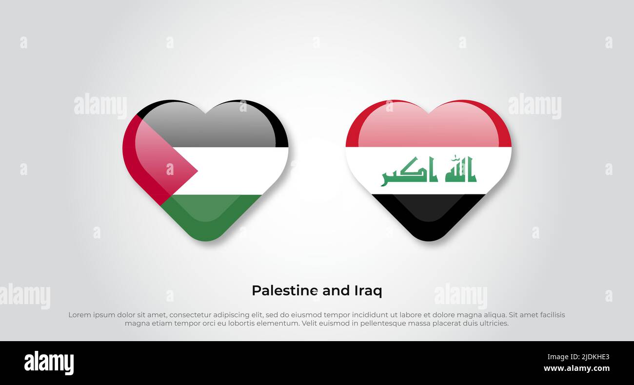 Love Palestine and Iraq symbol. Heart flag icon. Vector illustration Stock Vector
