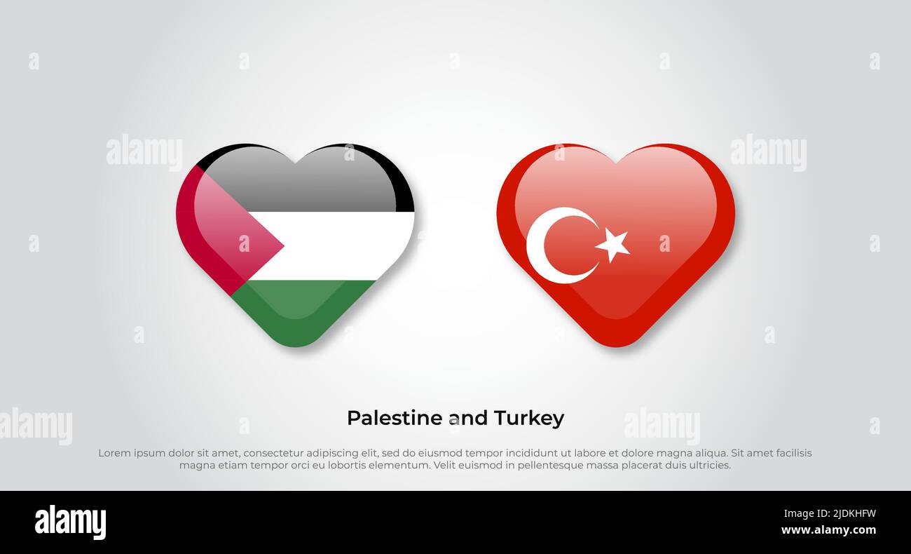 Love Palestine and Turkey symbol. Heart flag icon. Vector illustration Stock Vector