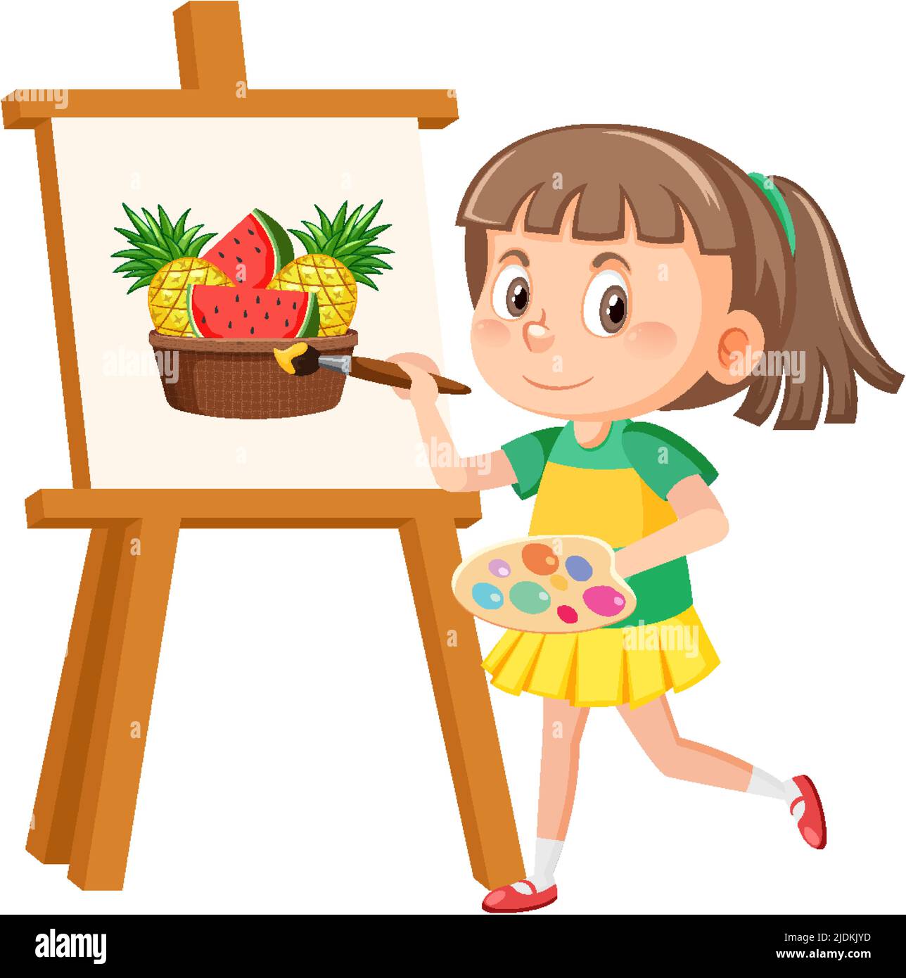 Cute girl painting on canvas illustration Stock Vector Image & Art Alamy