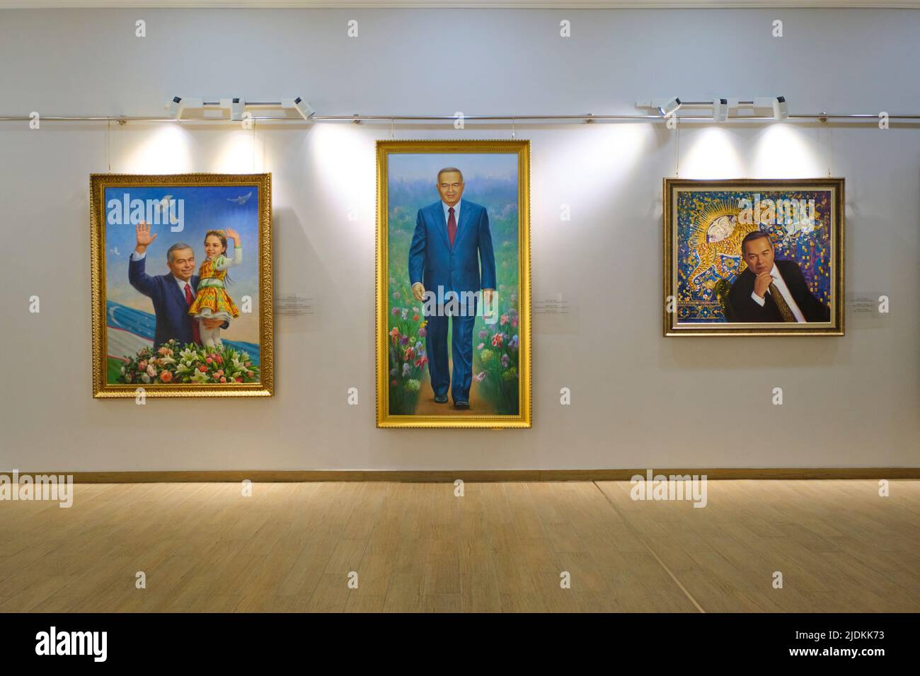 View of the Art Gallery Museum exhibition space with oil paintings of Karimov. At the former President Islam Karimov Museum and White House in Tashken Stock Photo