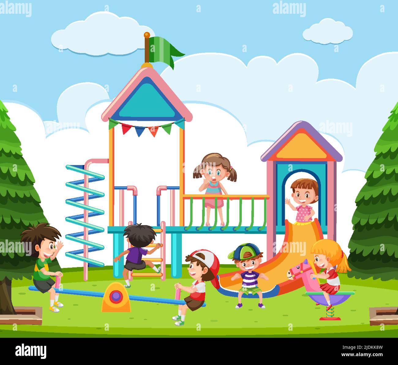 Children playing at playground illustration Stock Vector Image & Art ...