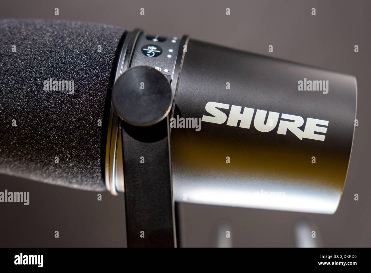 Tyumen, RussiaApril 09, 2022 Shure MV7 dynamic microphone with USB