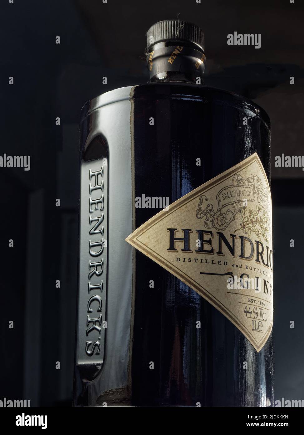 06 21 2022 Vintage Empty Bottle of Hendrick's Gin Studi shot Lokgram Kalyan Maharashtra India