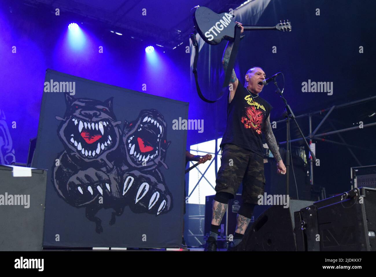 Padova, Italy. 21st June, 2022. Agnostic Front - Vinnie Stigma during The Rumjacks and Agnostic Front Opening Bad Religion, Music Concert in Padova, Italy, June 21 2022 Credit: Independent Photo Agency/Alamy Live News Stock Photo