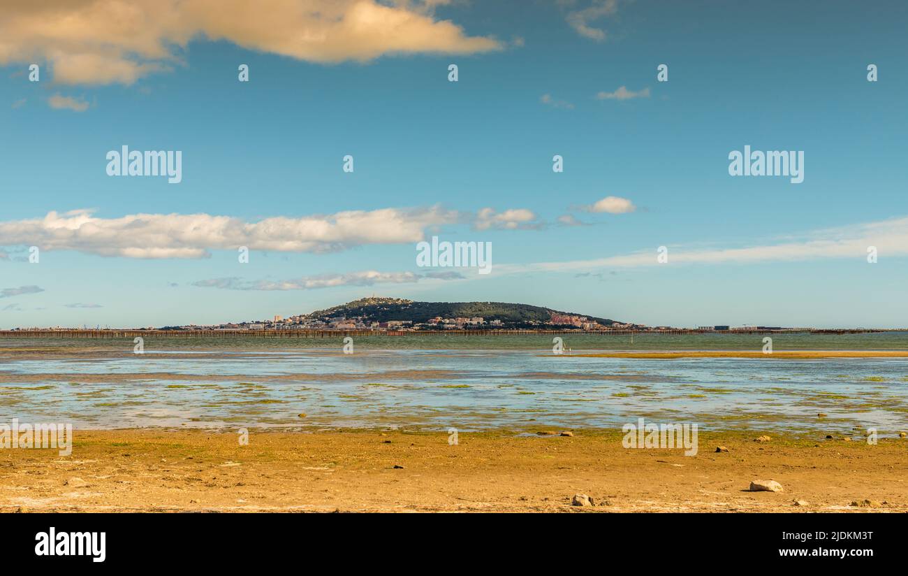 Mont Saint Clair (Sete) from the pond of Thau, in Occitanie, France Stock Photo