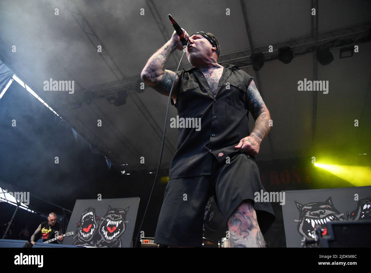 Padova, Italy. 21st June, 2022. Agnostic Front - Roger Miret during The Rumjacks and Agnostic Front Opening Bad Religion, Music Concert in Padova, Italy, June 21 2022 Credit: Independent Photo Agency/Alamy Live News Stock Photo