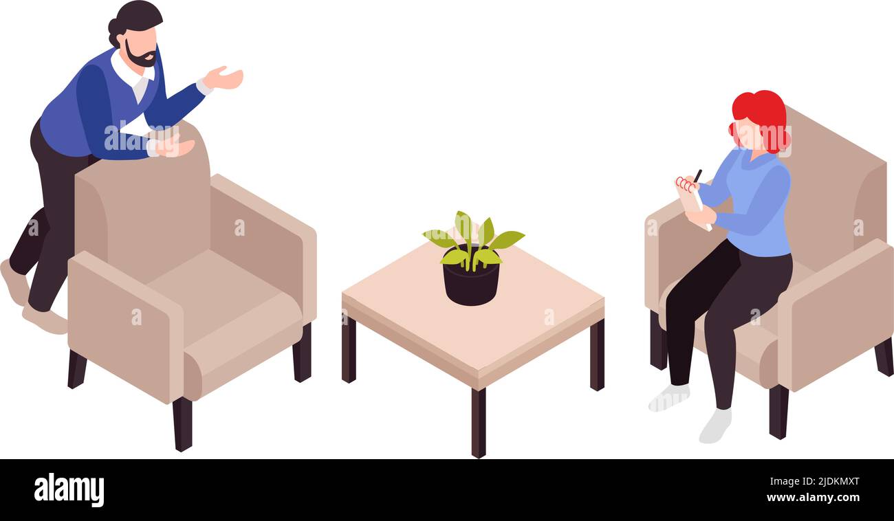 Psychologist psychiatrist isometric composition with stress behavior