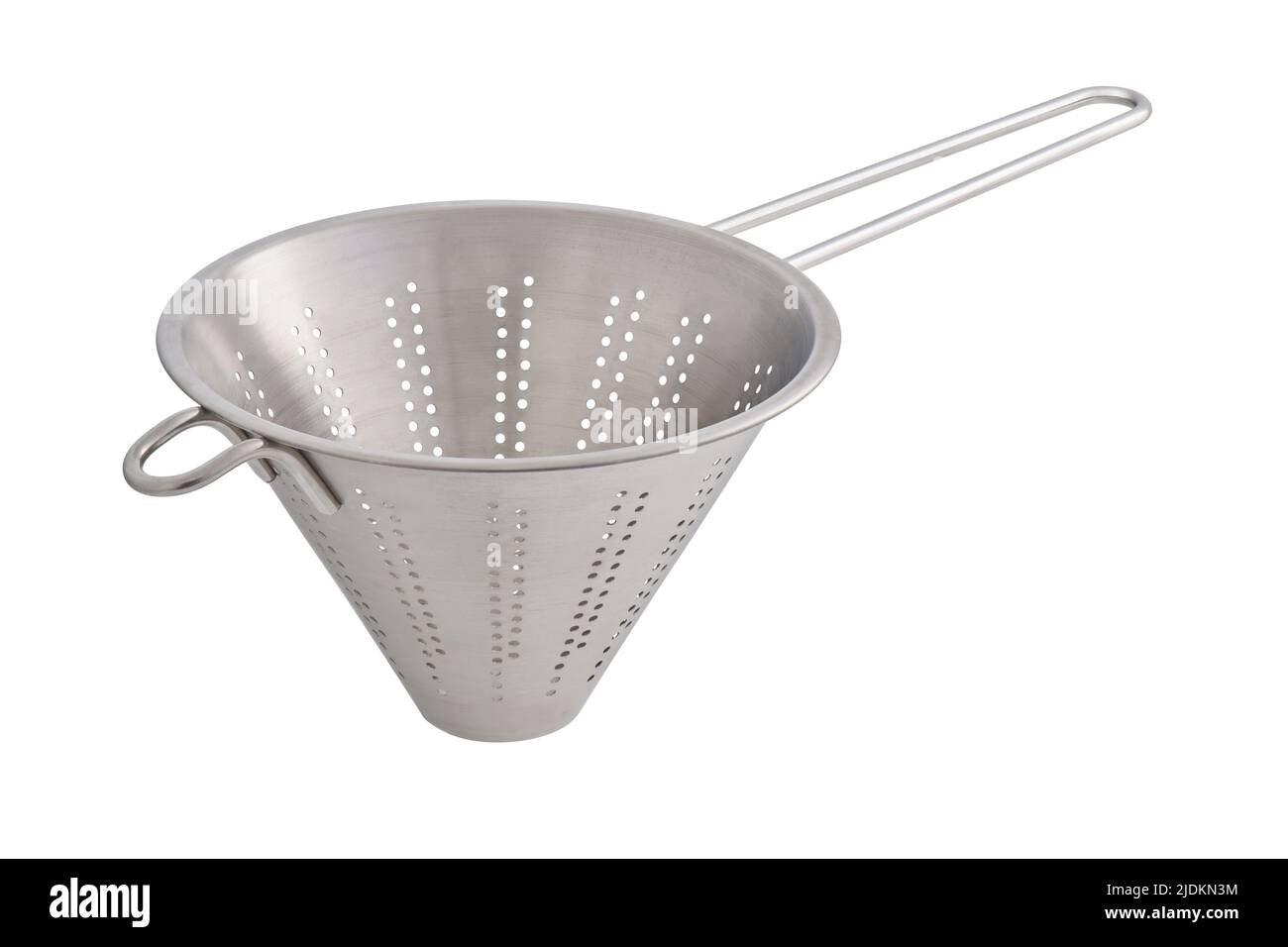 Stainless conical strainer with handle, cut out, photo stacking Stock Photo