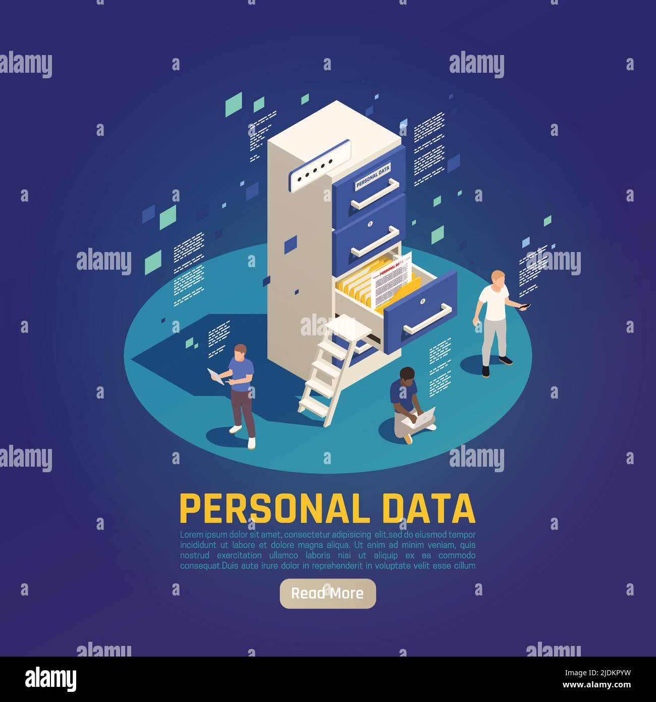 Privacy data protection gdpr isometric background with characters of ...
