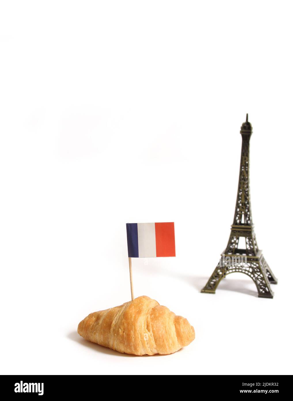 Fresh Baked Croissant Rolls Isolated On White With Flag Of France And 