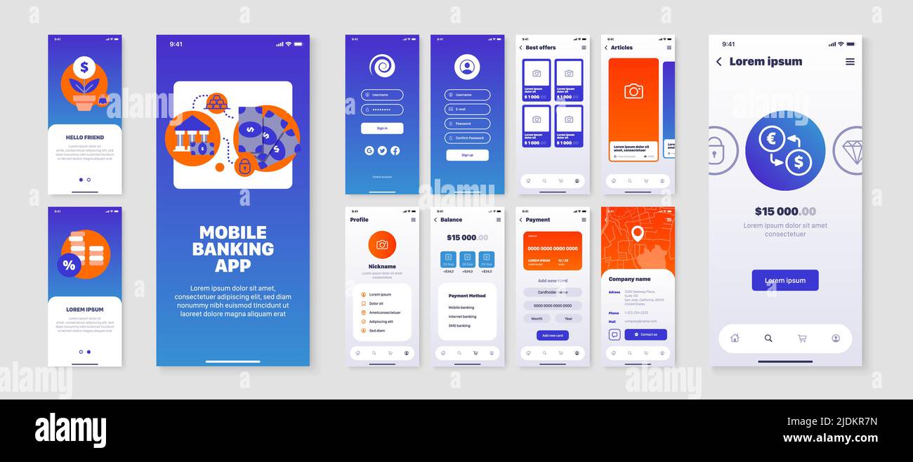 Smartphone screens set with user interface of mobile banking ...