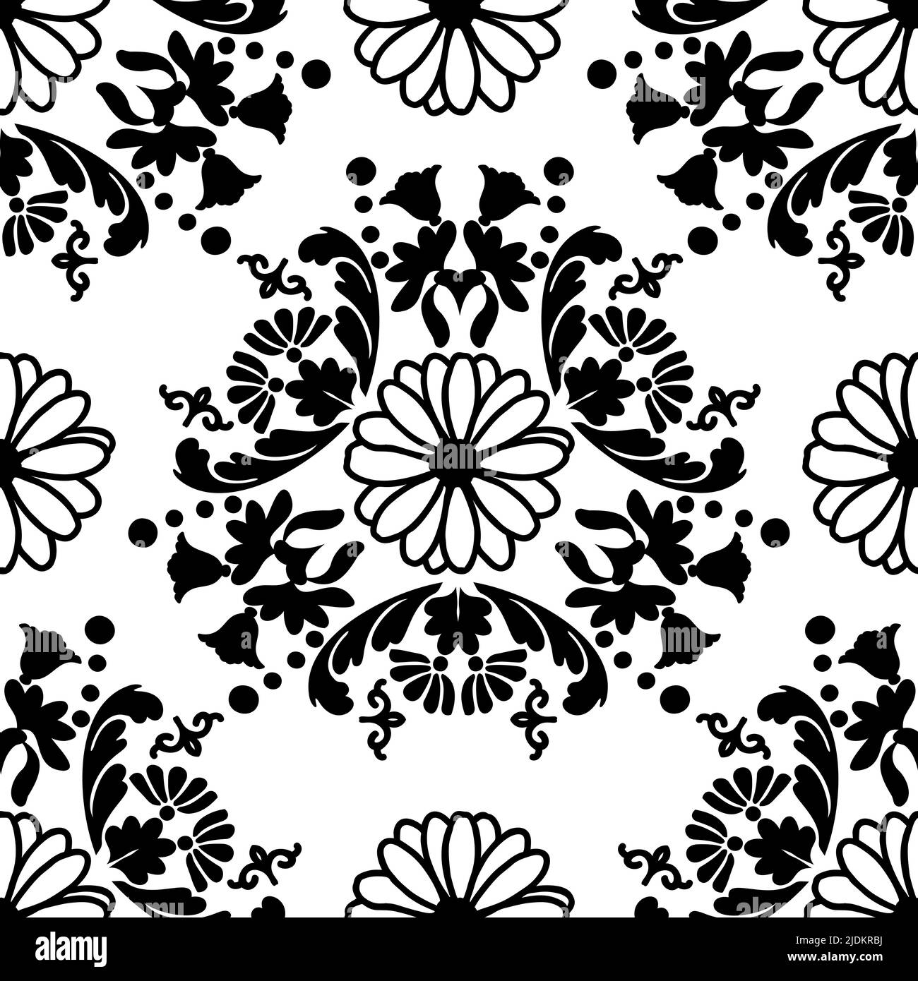 Fashioned floral pattern. Vintage black ornament with flowers. Vector floral pattern for fabric, ceramic tile or wrapping paper design. Stock Vector