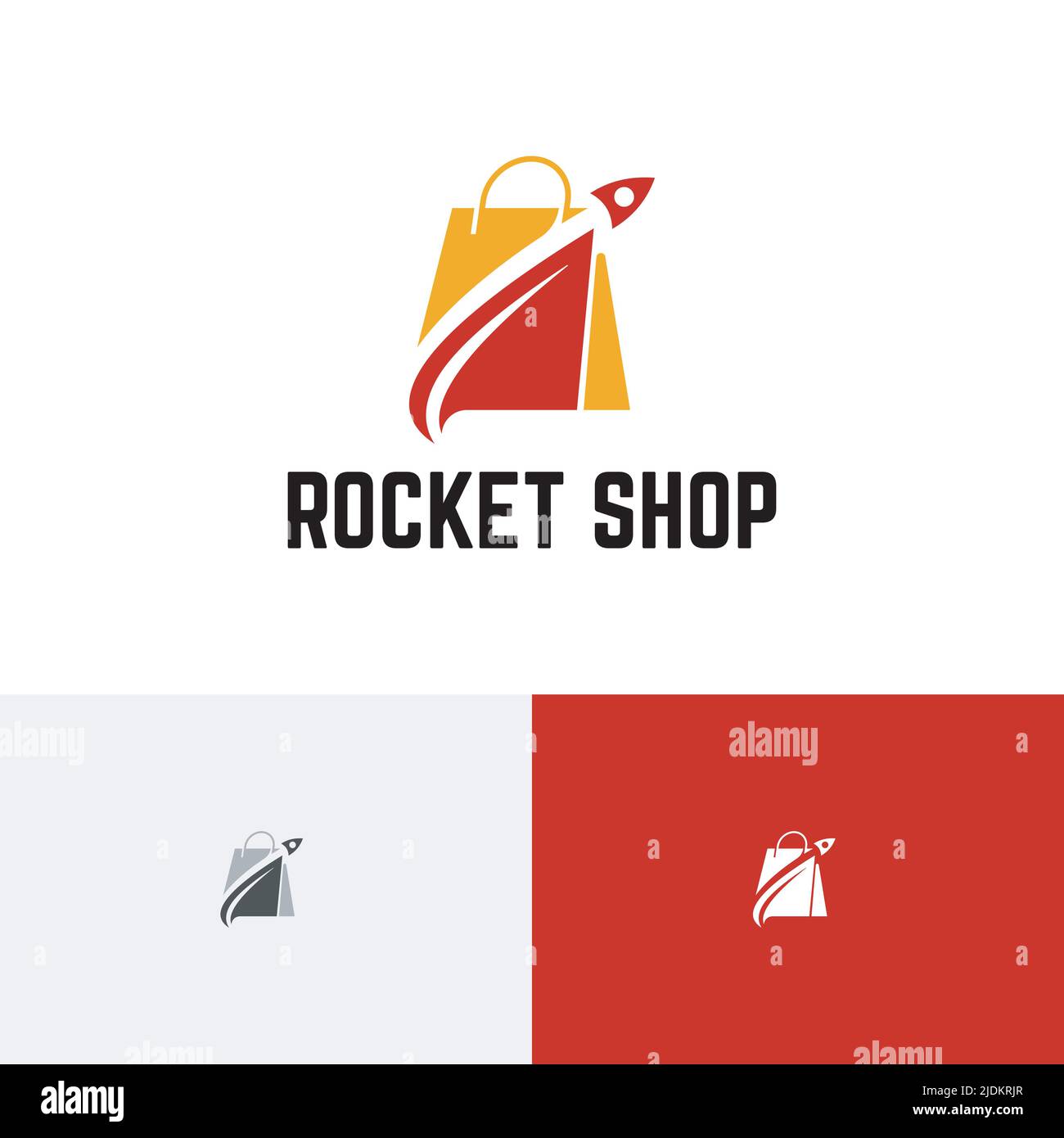 Rocket Shop Launching to Sky Shopping Bag Logo Stock Vector