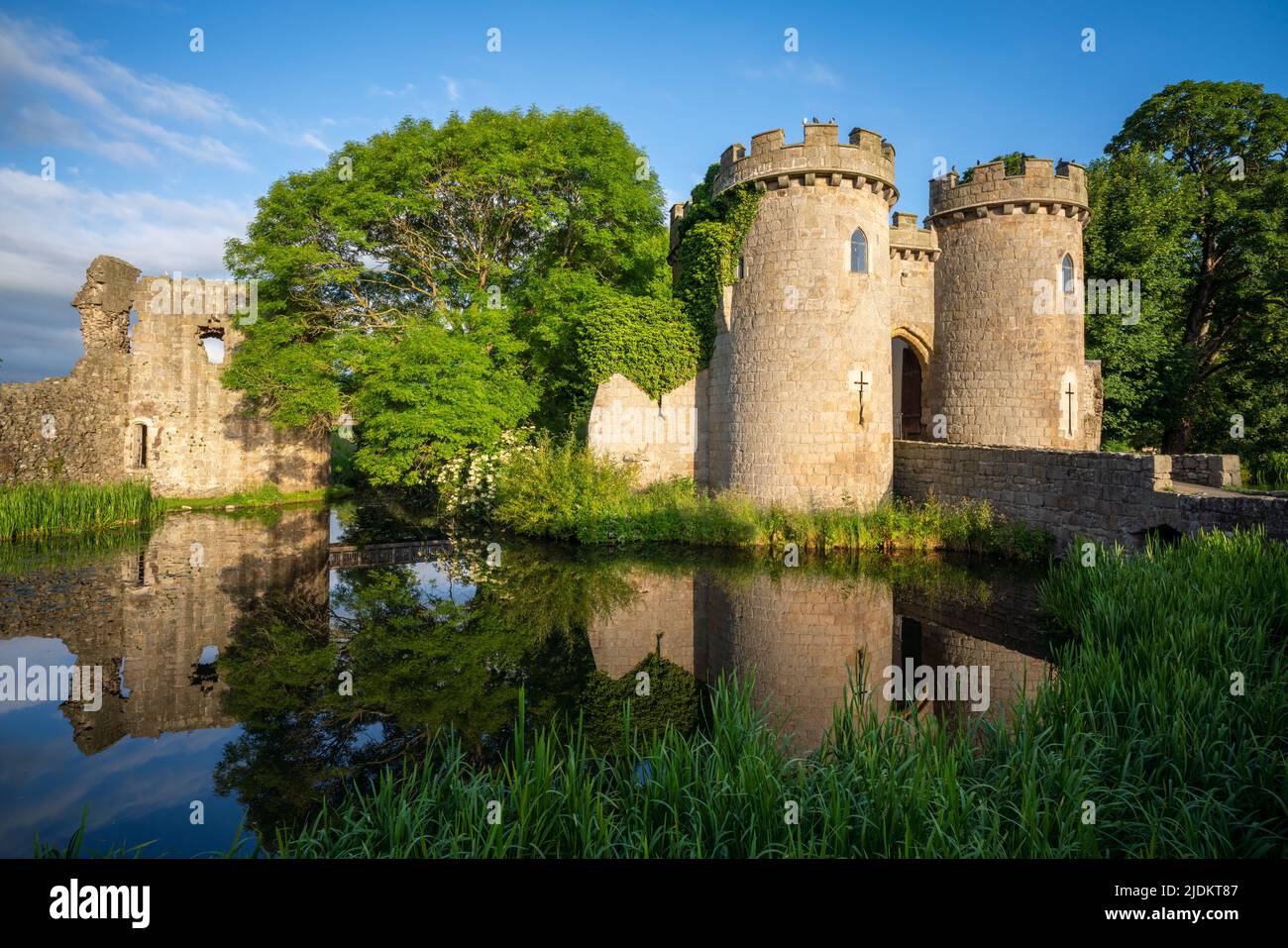 Early morning picture of Whittington Castle in Shropshire, England Stock Photo
