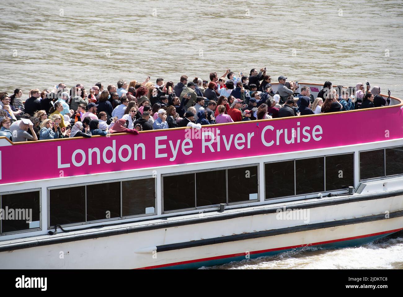 Westminster, London, UK. 8th June, 2022. A London Eye River Cruise on the River Thames takes tourists and visitors on a cruise along the shoreline at Westminster. Credit: Maureen McLean/Alamy Stock Photo
