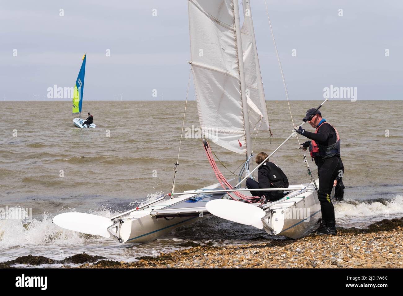 Tankerton 60 minutes sailing race 'Commodore 3 & 4' took place under choppy water on a windy summer afternoon today Stock Photo