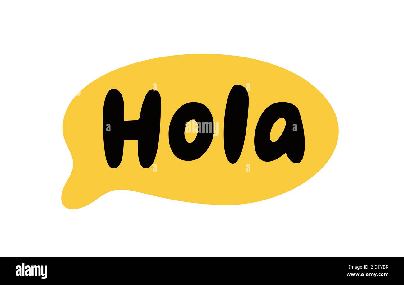Hola word lettering. Spanish text hello phrase. Hand drawn brush
