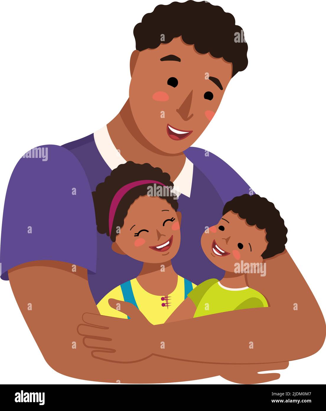 Dad hugs his son and daughter. Happy family. The man spends time with the children. International father day, men day. Education and care. Vector flat cartoon illustration people Stock Vector